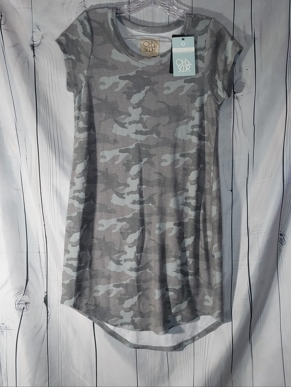 Chaser Gray Camo Short Sleeve Loungewear Comfy Cozy Travel T-Shirt Dress